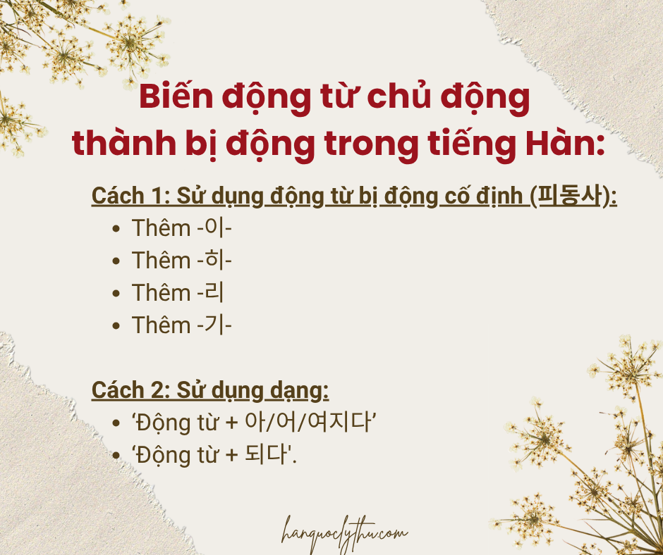 Bị động từ trong tiếng Hàn 피동사