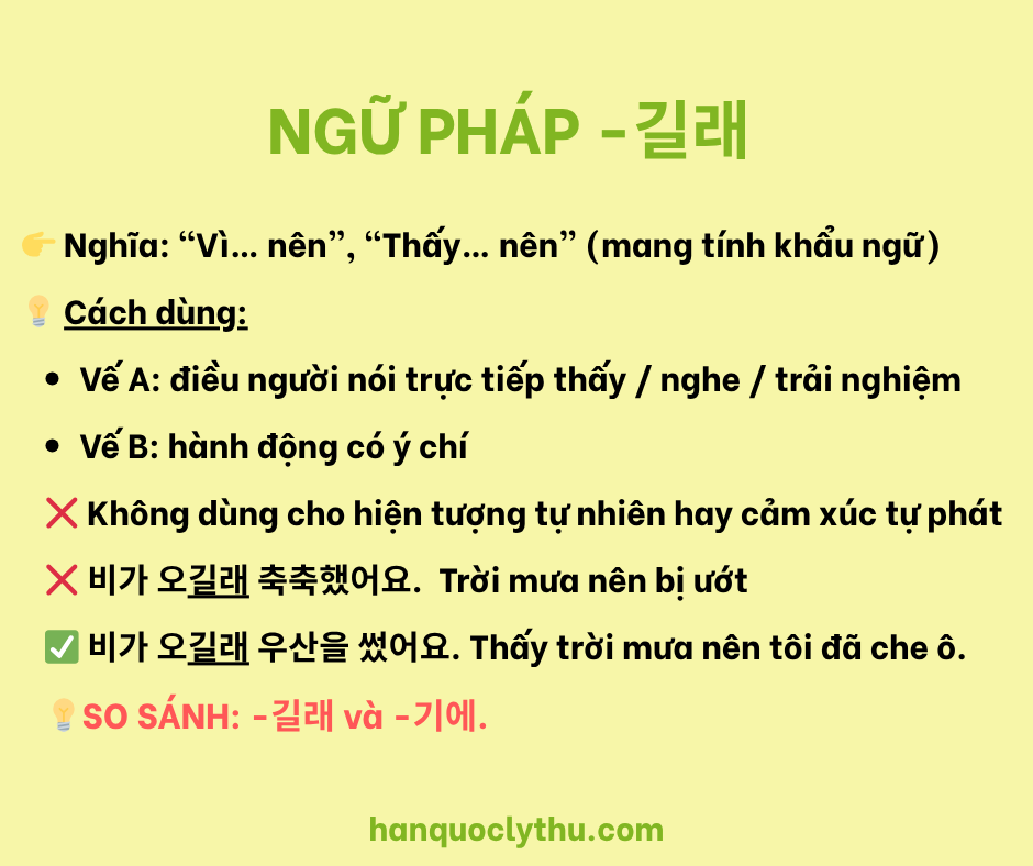 Ngữ pháp -길래 trong tiếng Hàn: Cách dùng, ví dụ, phân biệt với -기에 cực dễ hiểu