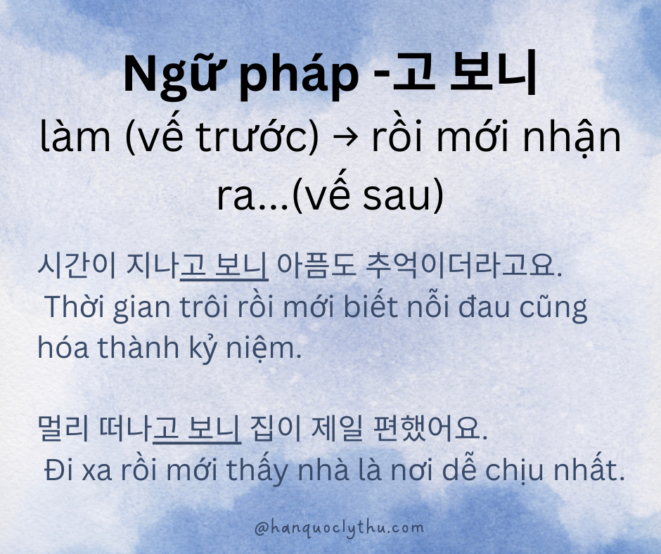 Ngữ pháp -고 보니. So sánh -고 보니 và -다 보니(까)