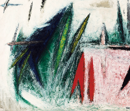 <해토>[1961]. 캔버스에 유채, 130 x 162 cm. “Sự tan chảy của mặt đất” (1961). Tranh sơn dầu trên vải canvas, 130 x 162 cm.