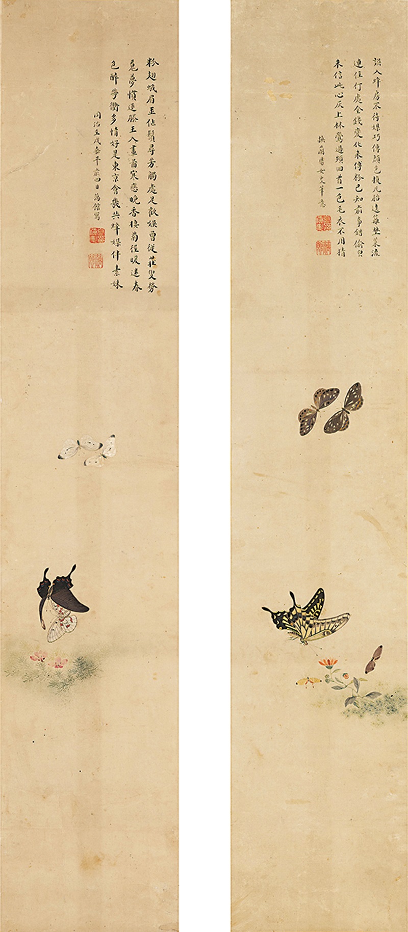 < 화접도(Flower and Butterfly, 花蝶圖) >. 고진승(高鎭升, 1822~?). 지본채색. 각 22.6 × 116.8 ㎝. 19세기. Hoa điệp đồ. Koh Jin-seung (1822-?). Vẽ màu trên giấy. Mỗi tranh 22,6 x 116,8cm. Thế kỷ XIX. Bảo tàng Mỹ thuật Kansong cung cấp - 간송미술관 제공