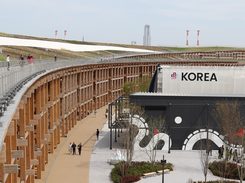 ▲ 2025 오사카 엑스포의 한국관. Lễ khai trương Nhà triển lãm Hàn Quốc tại Triển lãm thế giới (World Expo) Osaka - Kansai 2025 đã diễn ra vào ngày 13/4/2025. (Ảnh: Yonhap News - 연합뉴스)