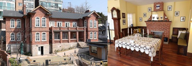 ▲ 서울 종로구에 위치한 딜쿠샤는 1924년 미국인 앨버트 테일러가 지은 집이다. 왼쪽 사진은 건물 외관, 오른쪽은 내부 거실을 재현한 모습이다. Nằm ở quận Jongno-gu (Seoul), ngôi nhà Dilkusha đã được xây dựng vào năm 1924 bởi nhà báo người Mỹ Albert Wilder Taylor (1875-1948). (Ảnh: Lee Jeong Woo / Korea.net)