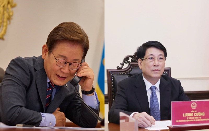 ▲이재명 대통령이 취임 이후 미국, 일본, 중국, 체코 정상에 이어 12일 베트남·호주 정상과도 연이어 통화를 했다. 이재명 대통령(왼쪽)과 르엉 끄엉 베트남 국가주석(오른쪽). Tổng thống Hàn Quốc Lee Jae-myung (bên trái) và Chủ tịch nước Việt Nam Lương Cường. (Ảnh trái: Nhóm báo chí Chính phủ Hàn Quốc / Ảnh phải: Tài khoản X chính thức của Tổng thống Lee Jae-myung - 이재명 대통령 엑스(X))