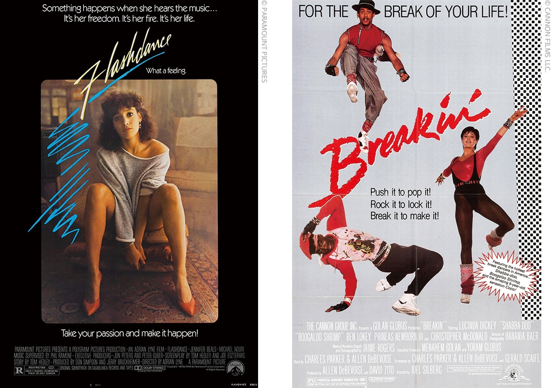 Movies that introduced the videotape generation of Korean street dance to the world of dance. Left: ‘Flashdance’ (1983), Right: ‘Breakin’’ (1984)
