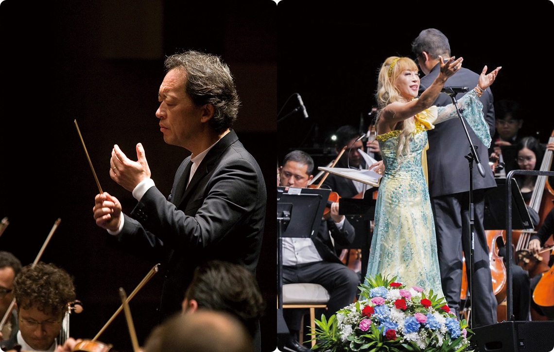 (Trái) Nhạc trưởng Chung Myung-whun chỉ huy Dàn nhạc Filarmonica della Scala tại Liên hoan Athens Epidaurus 2022. © Silvia Lelli(Phải) Danh ca Sumi Jo biểu diễn nhân kỷ niệm 65 năm thiết lập quan hệ ngoại giao giữa Hàn Quốc và Thái Lan. © KCC tại Thái Lan