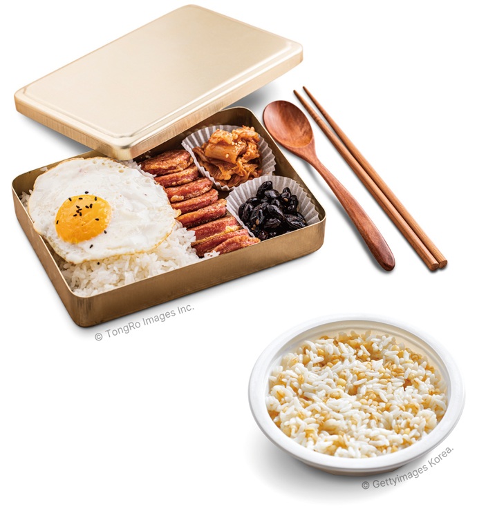 Trước đây, người Hàn thường nấu cơm mang đi trong hộp cơm trưa. Ngày nay, các sản phẩm cơm hấp ăn liền có thể hâm nóng bằng lò vi sóng được bày bán khắp nơi, mang lại sự tiện lợi và hương vị tươi ngon như cơm mới nấu.