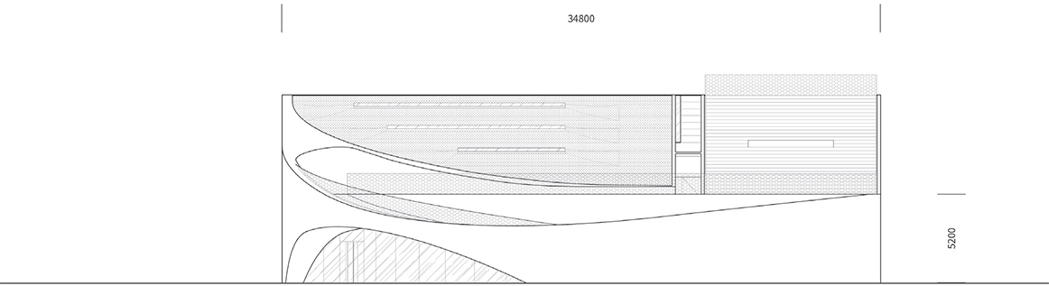 Space K Seoul, South Elevation, 2020, Mass Studies. Drawing © Mass Studies.