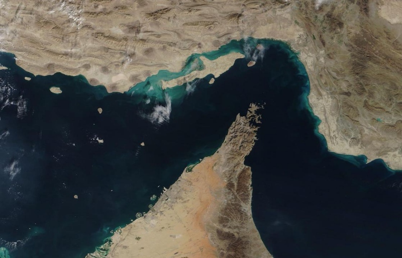 ▲ 호르무즈 해협 위성사진. Ảnh vệ tinh eo biển Hormuz. (Nguồn: NASA)